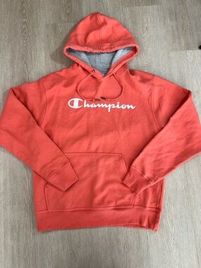 Champion Coral Crewneck Hoodie with White Logo